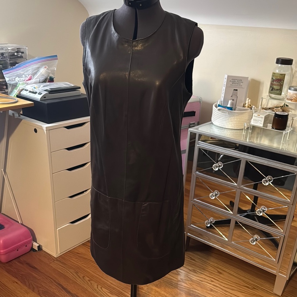 EUC Vince sz4 Brown Leather amazing Sleeveless Dress